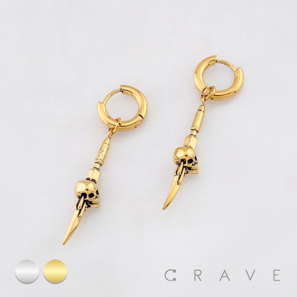 PAIR OF GOTHIC PUNK SPIKE SKULL DAGGER PENDANT 316L SURGICAL STEEL EARRING PAIR OF GOTHIC PUNK SPIKE SKULL DAGGER PENDANT 316L SURGICAL STEEL EARRING